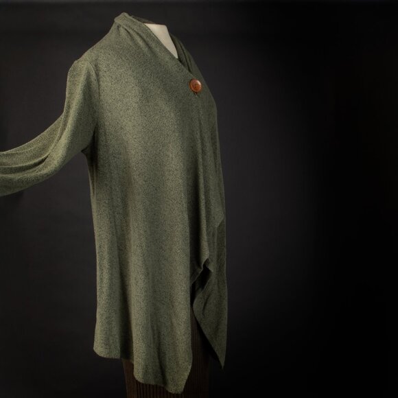 BOBEAU Long Sleeve Asymmetric Fly Away Lagenlook Poncho Green M - Picture 2 of 7